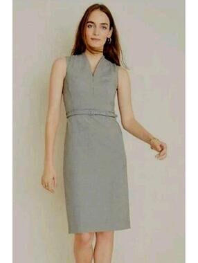 Ann Taylor 12 Sheath Pencil Dress Sleeveless career cocktail Belt Houndstooth